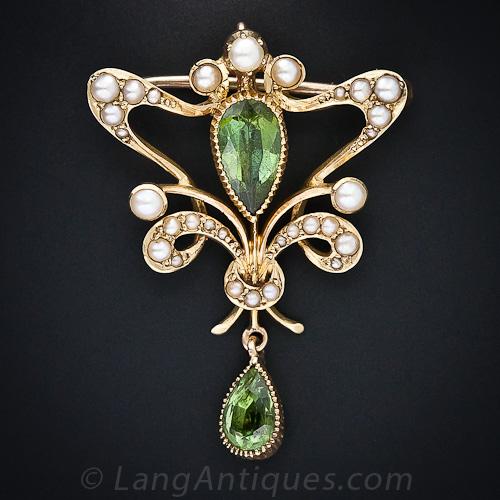 Art Nouveau Peridot Brooch Pendant