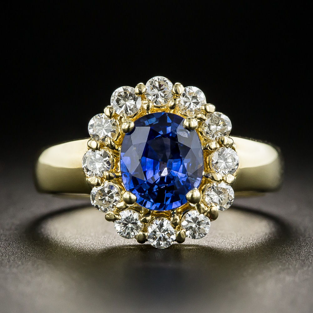 Estate Carat Ceylon Sapphire Diamond Halo Ring