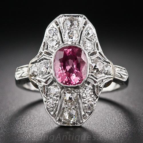 Pink Sapphire And Diamond Art Deco Dinner Ring