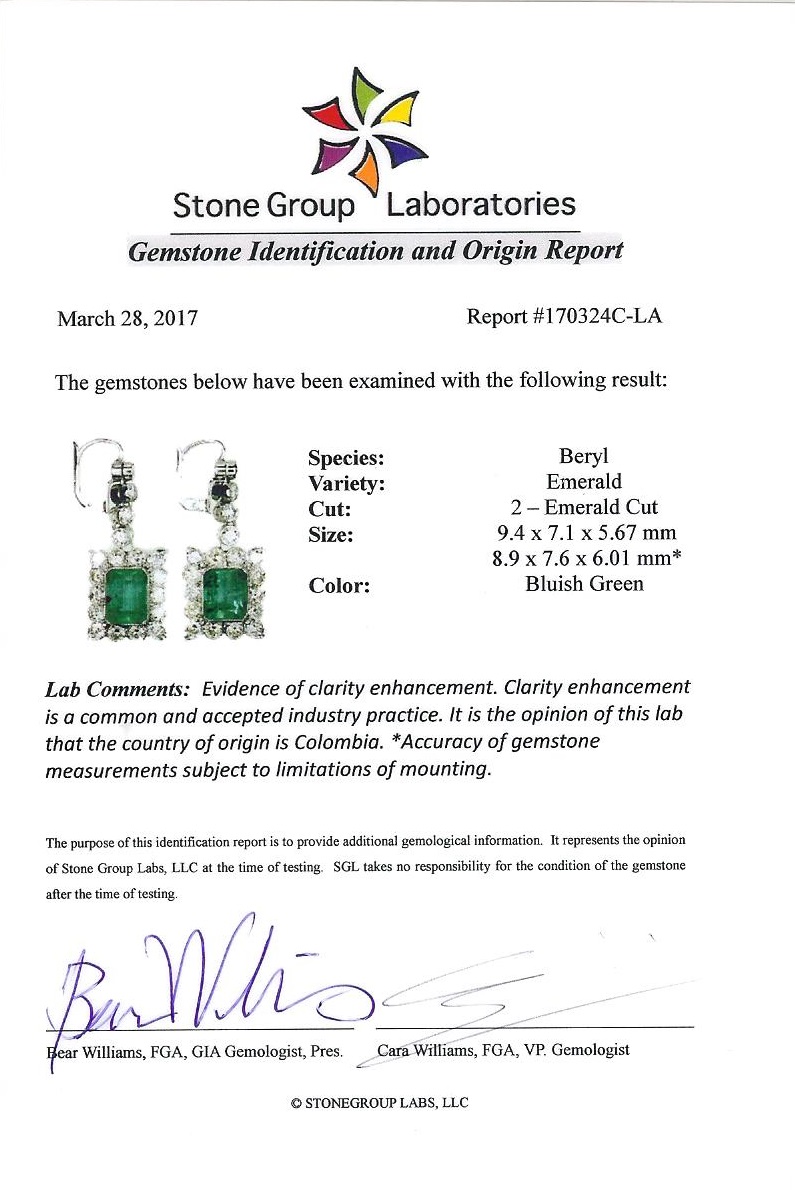 6.00 Carat Emerald and Diamond Drop Earrings