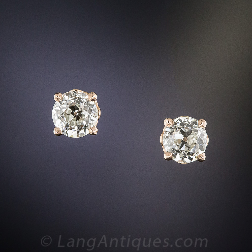 1.00 Carat European-Cut Diamond Stud Earrings in Rose Gold