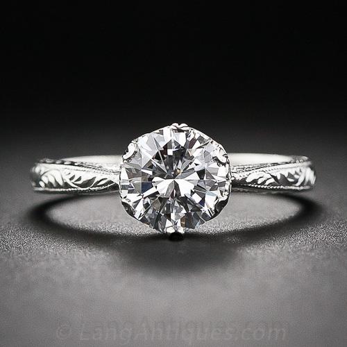 1.00 Carat GIA D VVS2 Diamond Vintage Style Platinum Engagement Ring by Tacori