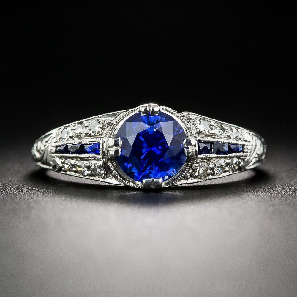 1.00 Carat Sapphire and Diamond Art Deco Ring