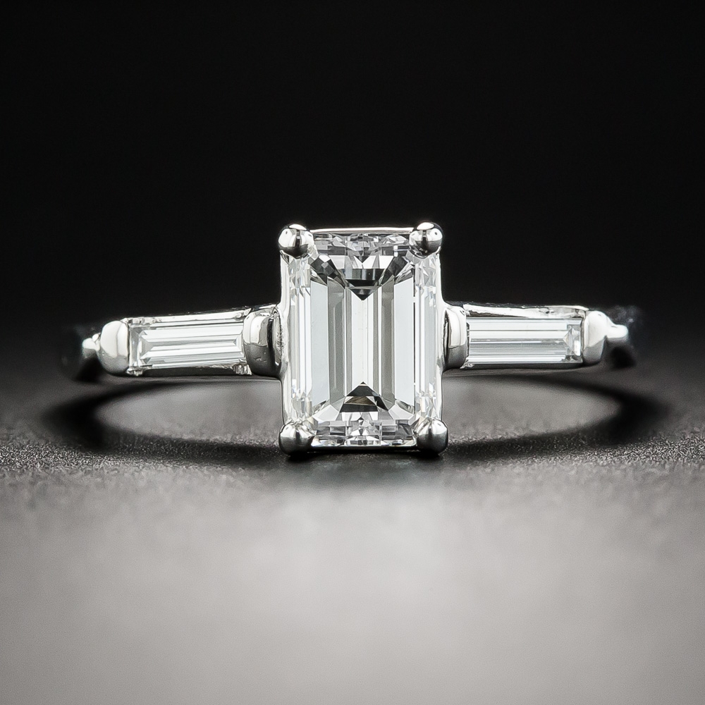 1.02 Carat Emerald-Cut Diamond Platinum Engagement Ring - GIA F VS1