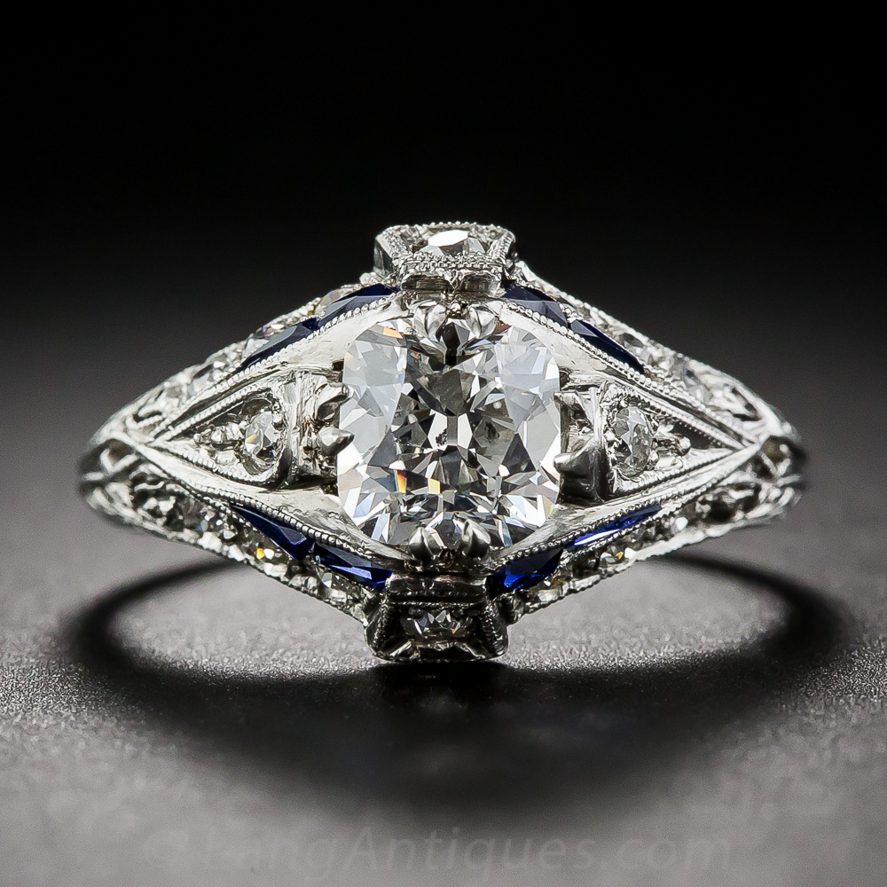 1.07 Carat Cushion-Cut Diamond Art Deco Engagement Ring