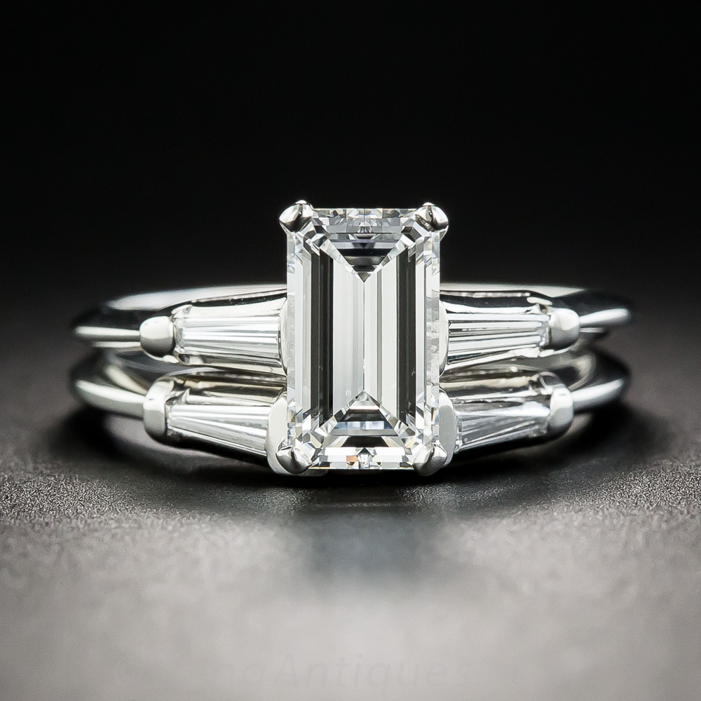1.11 Carat Emerald Cut Diamond Wedding Set - GIA F VS1