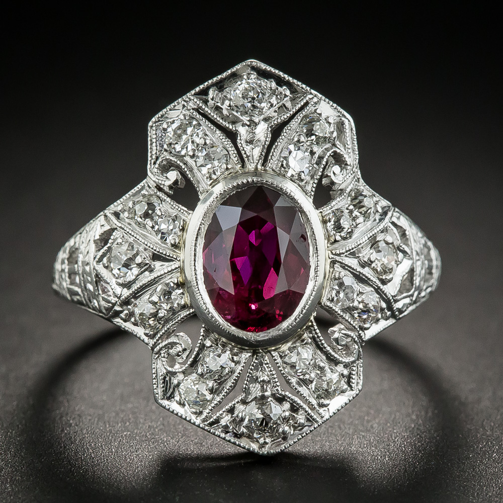 1.13 Carat Art Deco Ruby and Diamond Dinner Ring