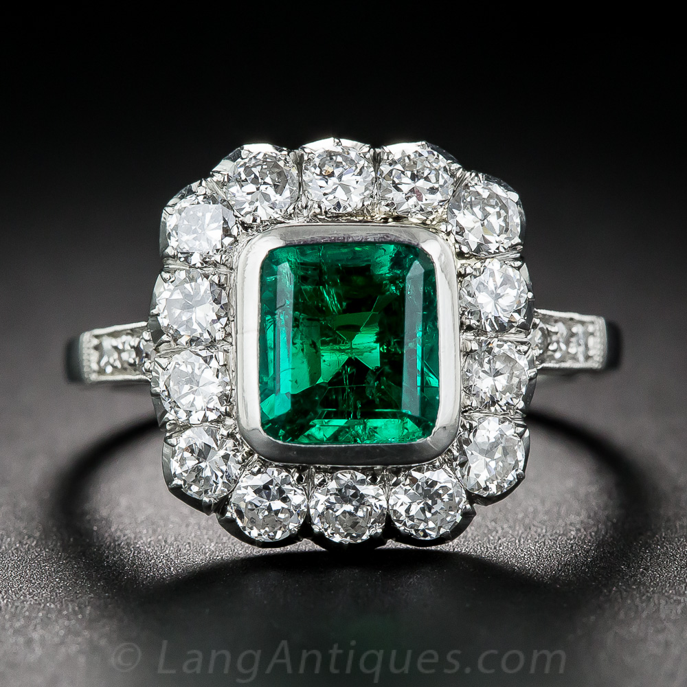 1.25 Carat Emerald, Platinum and Diamond Ring