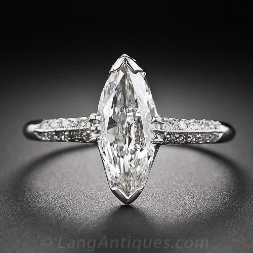 1.36 Carat Marquise Diamond Art Deco Ring