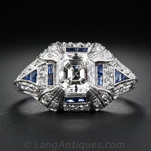 1.40 Carat Asscher-Cut Diamond Art Deco Engagement Ring