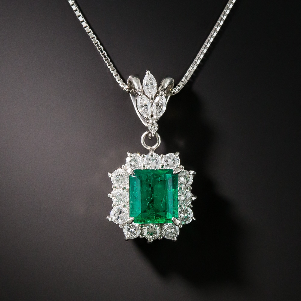 1.49 Carat Colombian Emerald Platinum Diamond Drop