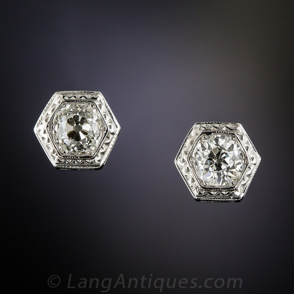 1.50 Carats Platinum Art Deco Diamond Stud Earrings