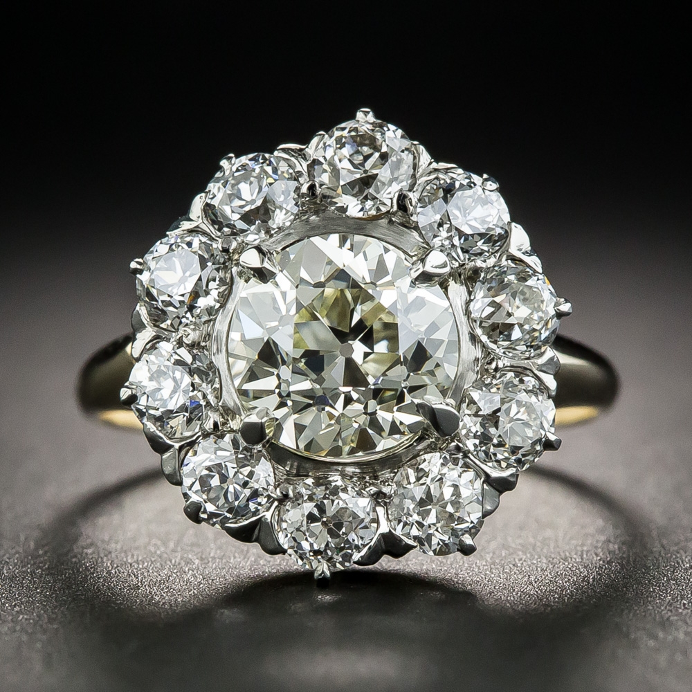 1.57 Carat Diamond Victorian Cluster Ring - GIA M VS1