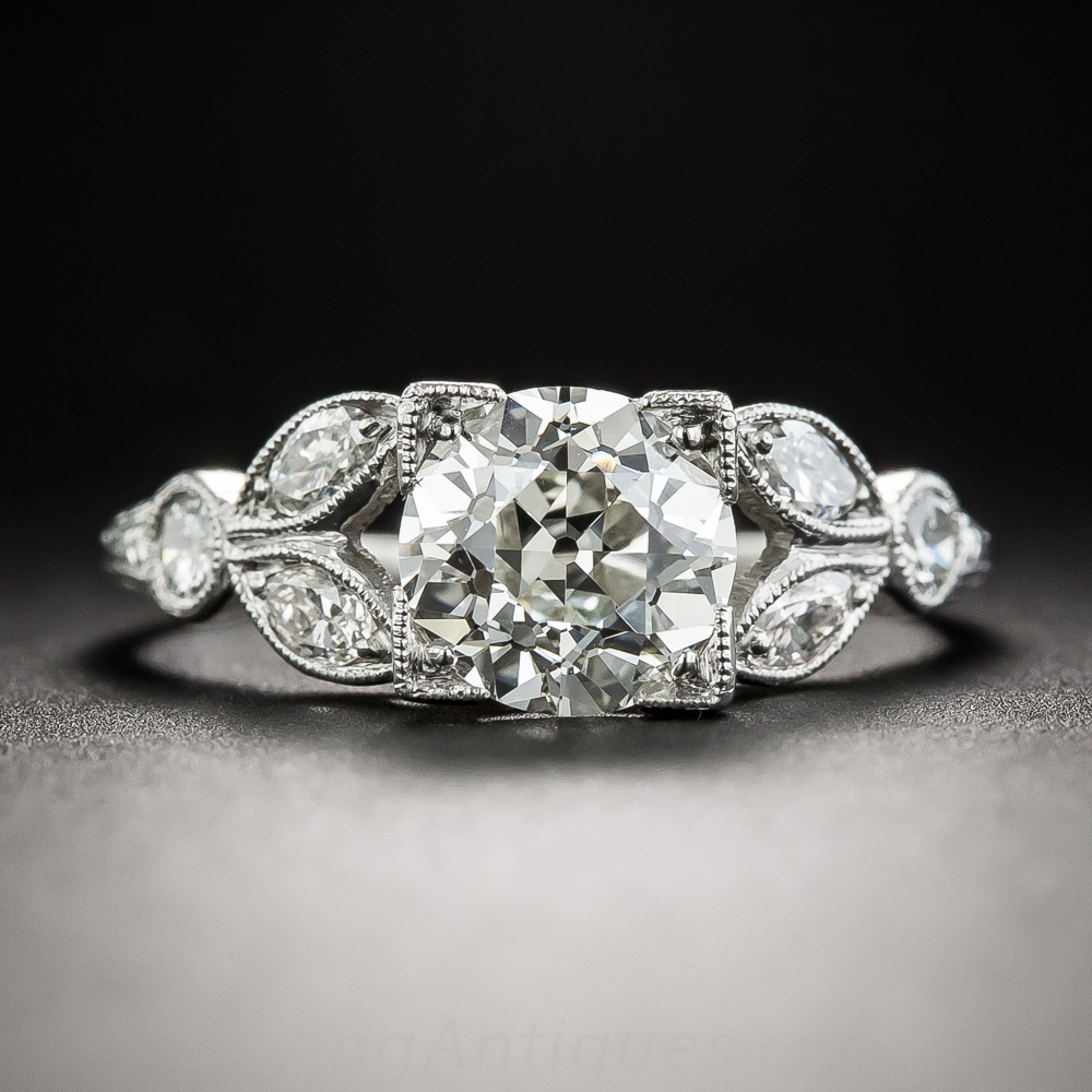1.58 Carat Diamond Platinum Vintage Engagement Ring - GIA K VS1