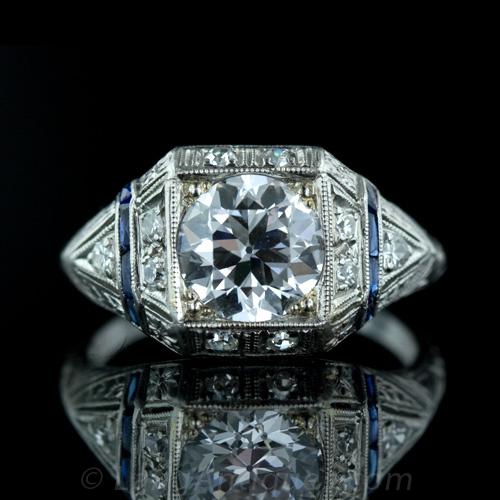 1.58 Carat European Cut Diamond Art Deco Engagement Ring