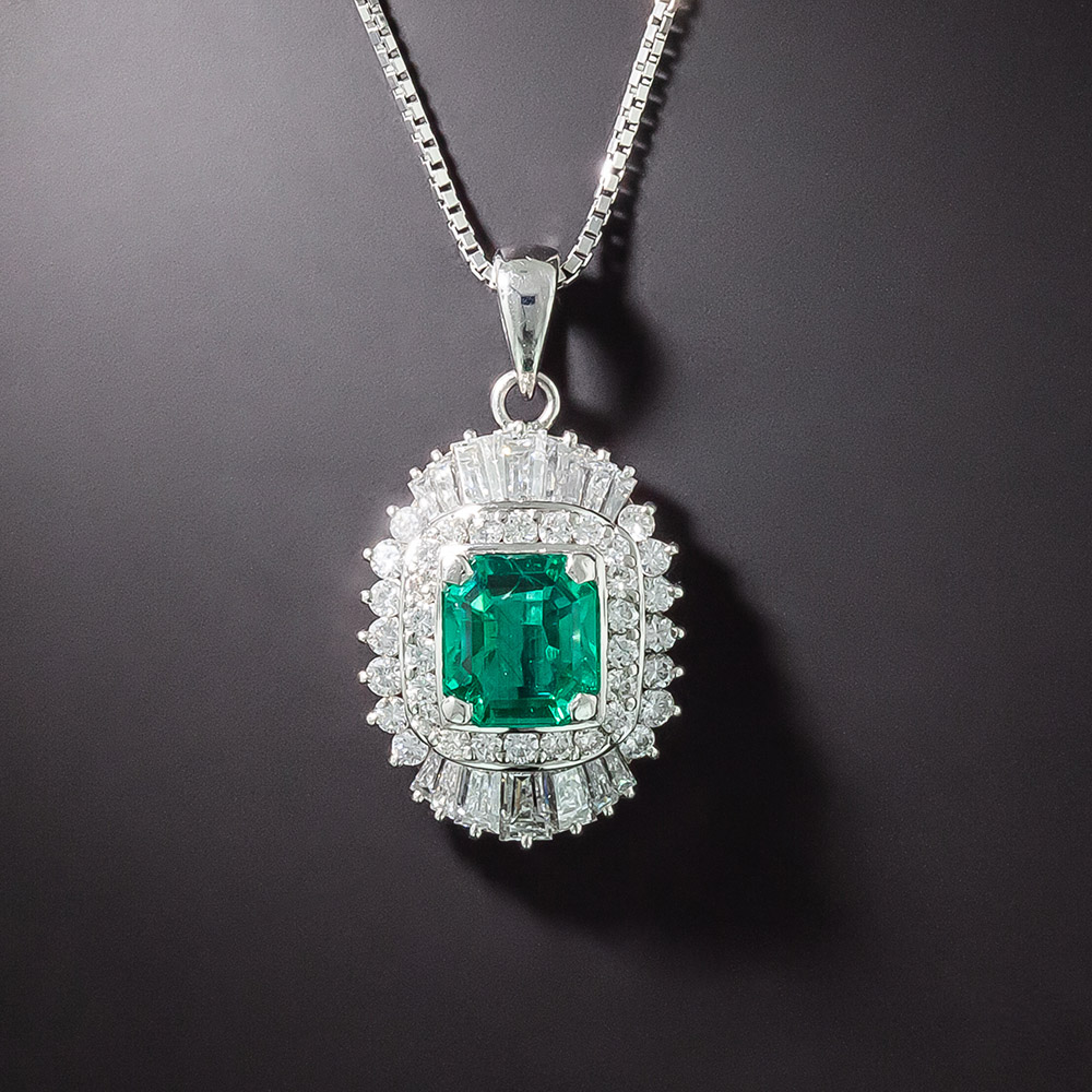 1.60 Carat No-Treatment Colombian Emerald and Diamond Pendant - GIA