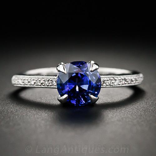 1.66 Carat Sapphire and Diamond Solitaire Engagement Ring