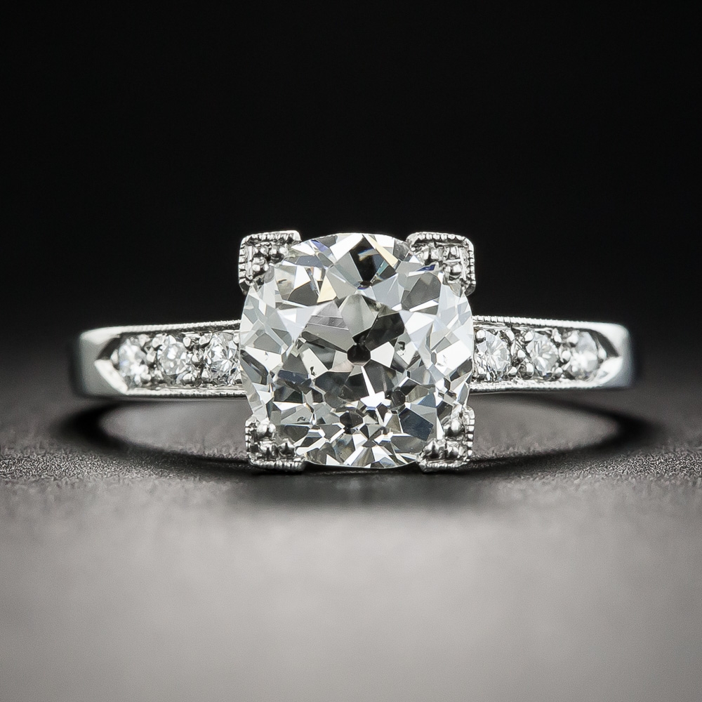 1.76 Carat Platinum Art Deco Diamond Engagement Ring