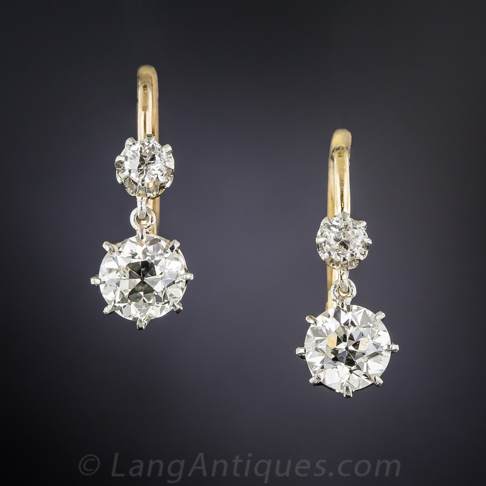 1.82 Carat Edwardian Platinum and Gold Diamond Drops