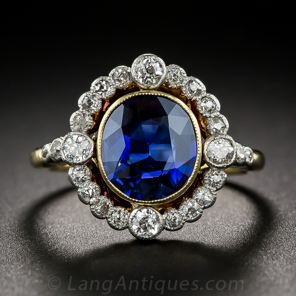 1.91 Carat Natural, No-Heat Sapphire and Diamond Ring