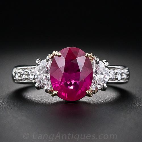 1.96 Carat Burmese Ruby, Platinum and Diamond Ring