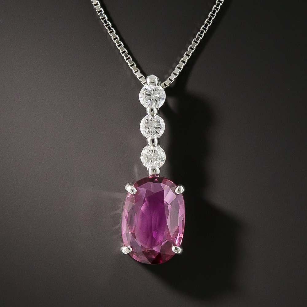 1.97 Carat No-Heat Pink Sapphire and Diamond Pendant