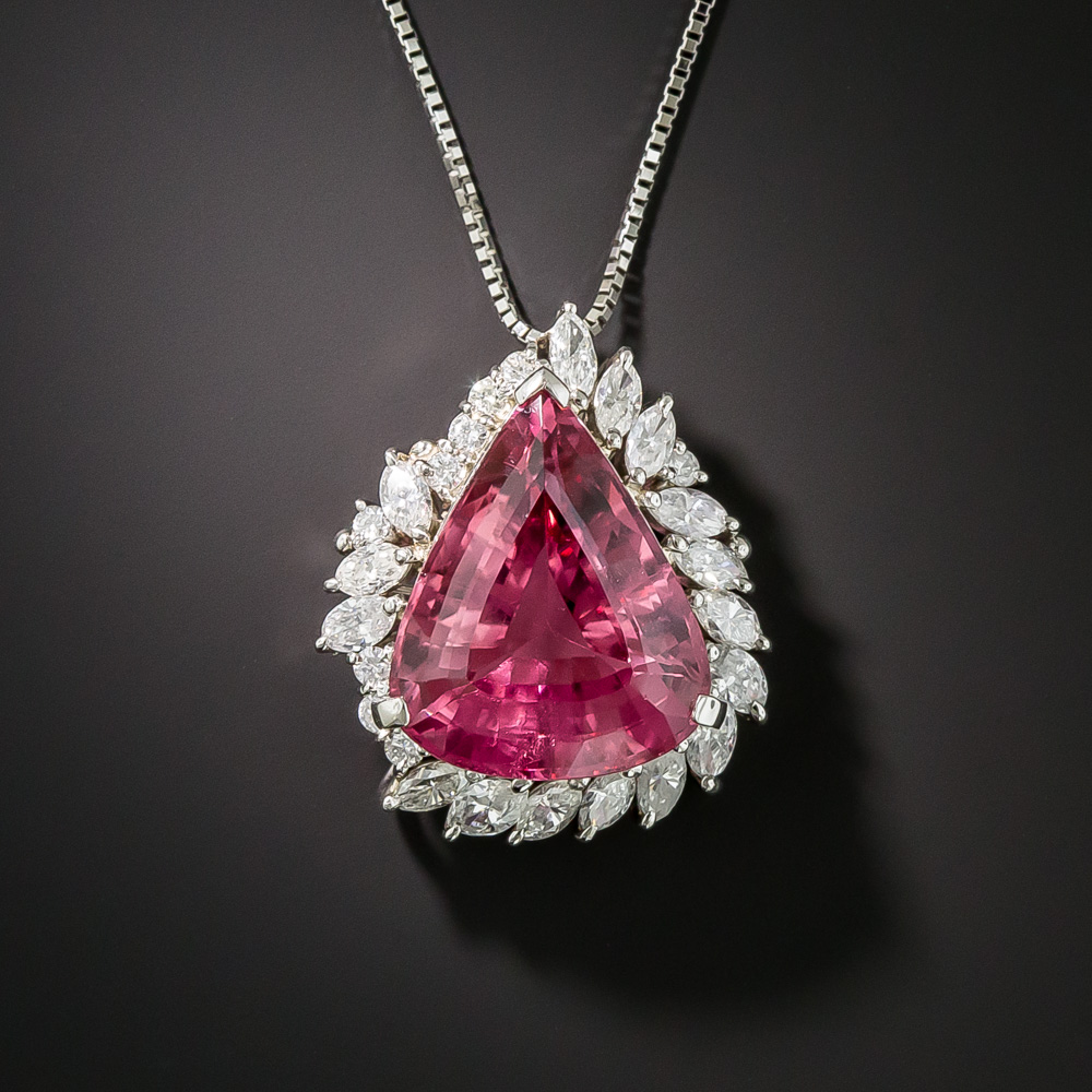 Pink popular tourmaline and diamond pendant