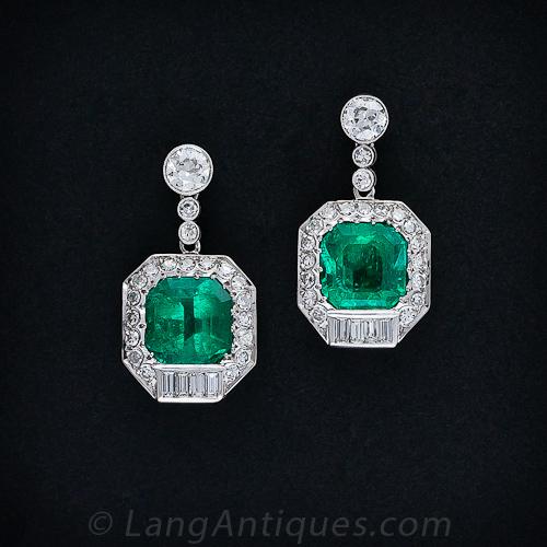12 Carat Emerald and Diamond Earrings