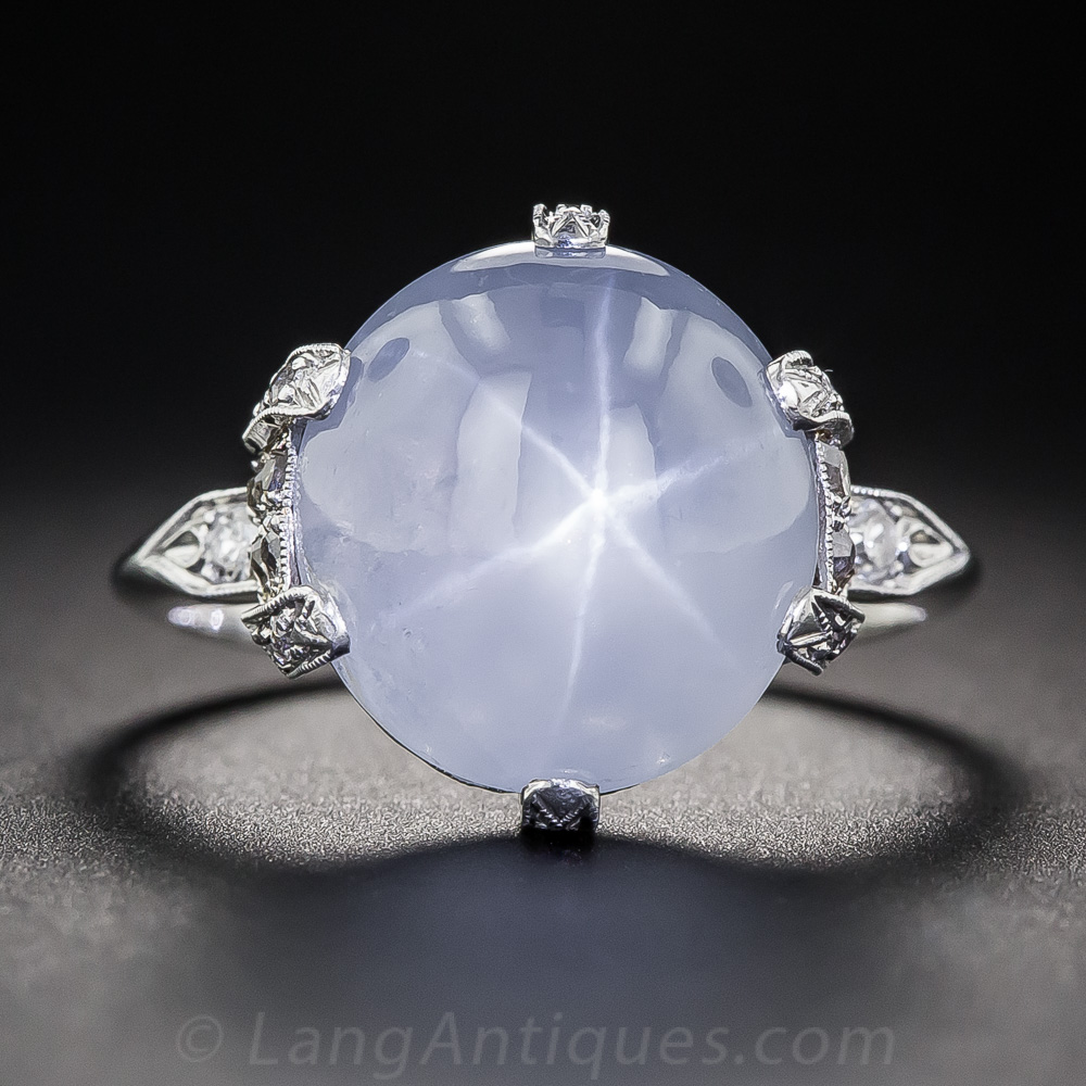 13 Carat Star Sapphire and Diamond Art Deco Ring