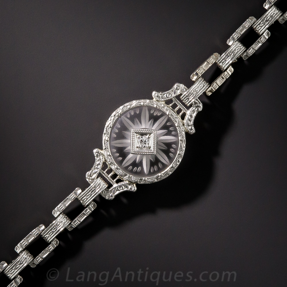 14K Quartz and Diamond Art Deco Bracelet