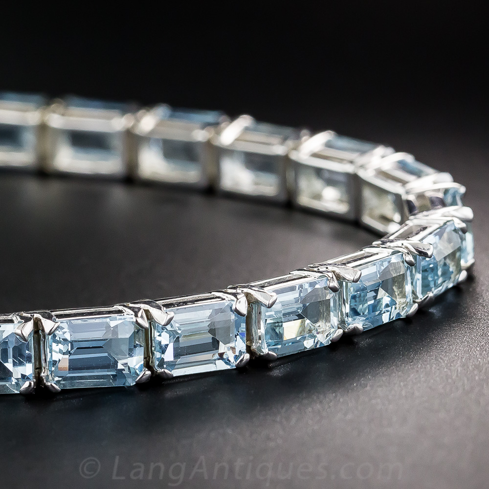 14K White Gold Aquamarine Bracelet