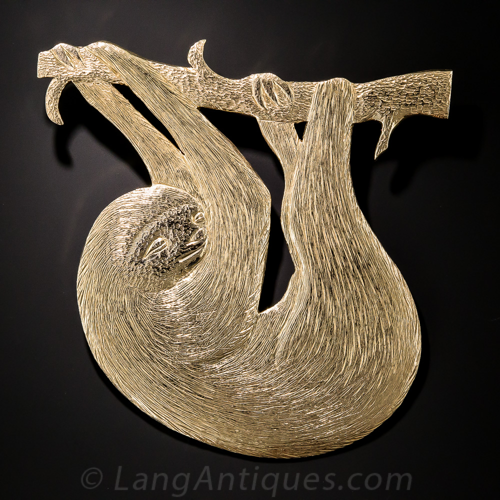 14K Yellow Gold Sloth Brooch