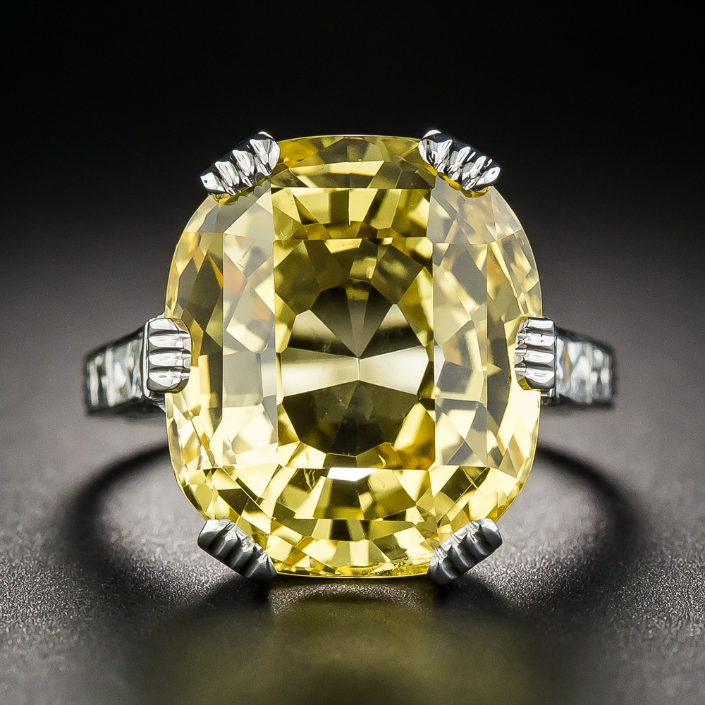 17.71 Carat No-Heat Yellow Sapphire and French-Cut Diamond Ring