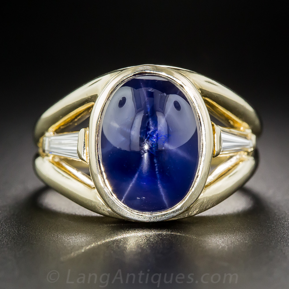 18 Carat No Heat Ceylon Star Sapphire and Diamond Gent's Ring