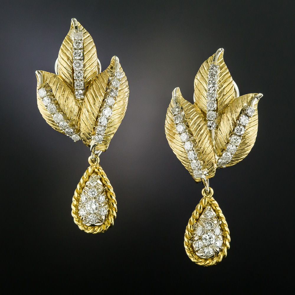 Diamond Leaf Dangle Earrings