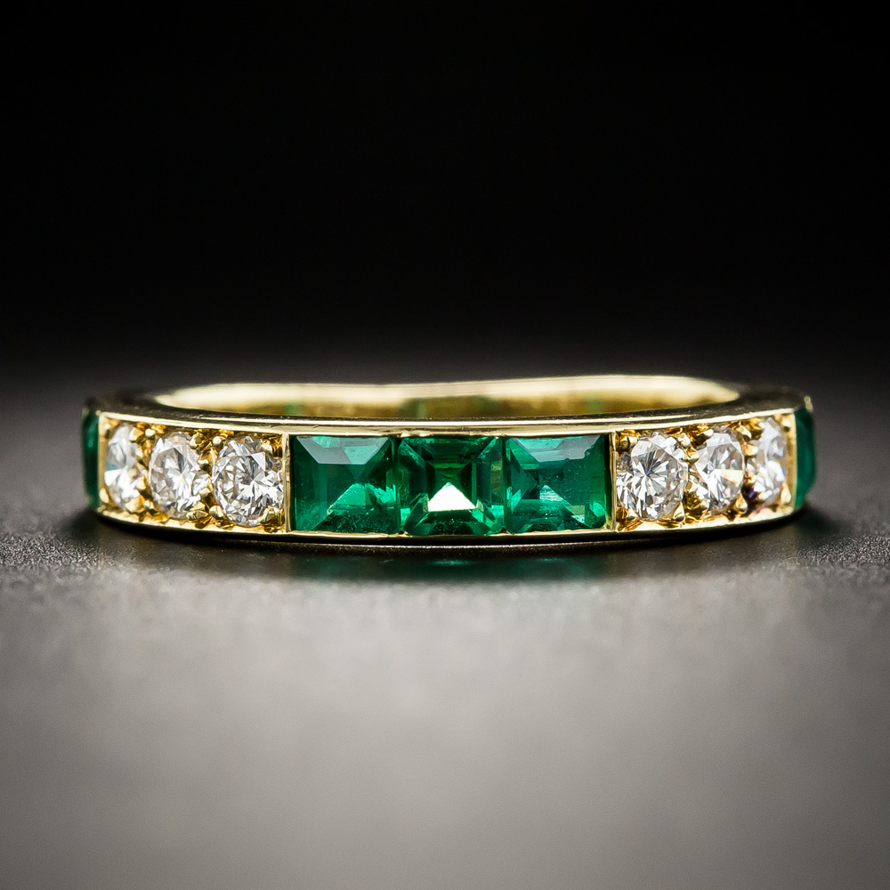 18k Emerald Diamond Wedding Band