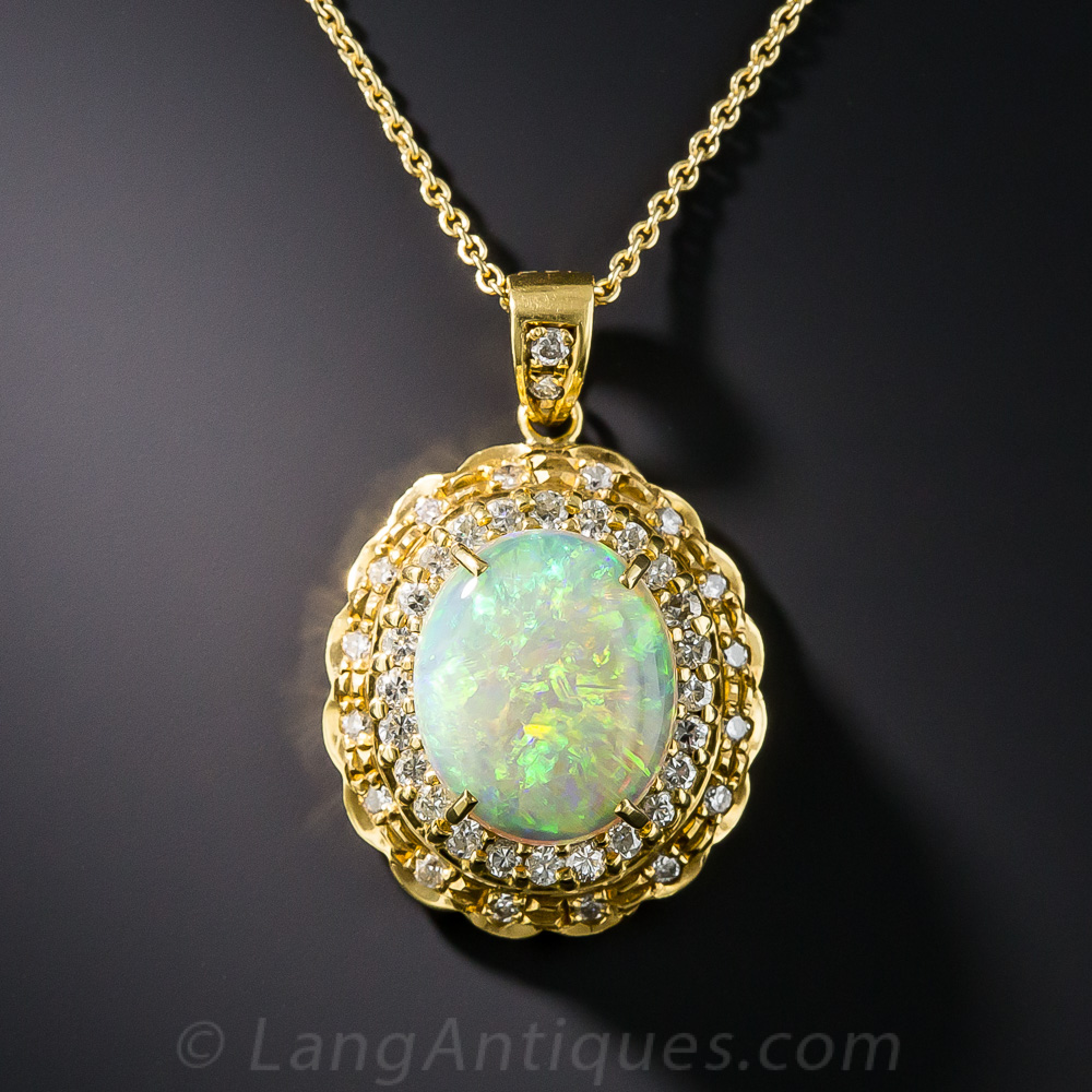 18K Opal and Diamond Pendant Necklace