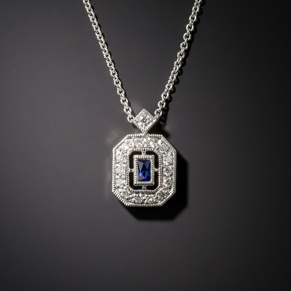 18K White Gold Sapphire and Diamond Drop