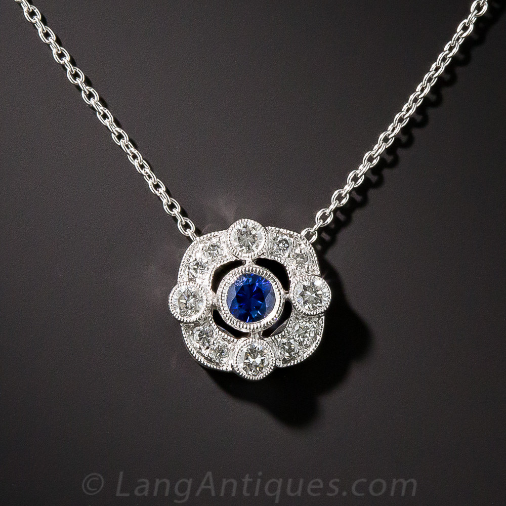 Sapphire & Diamond Pendant In 9ct White Gold