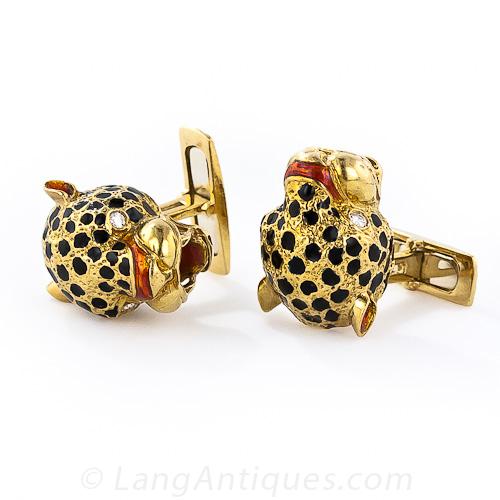 18K Yellow Gold Enamel Leopard Cufflinks