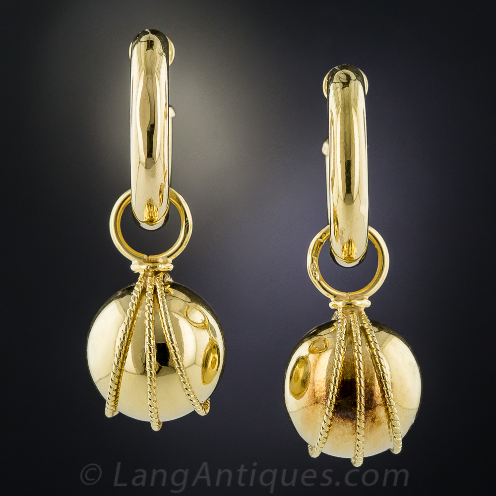 18K Yellow Gold Hoop and Ball Earrings