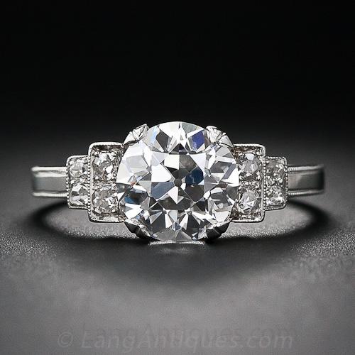 2.01 Carat Art Deco Platinum and Diamond Engagement Ring