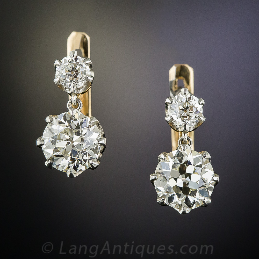 2.20 Carat Antique Diamond Dangling Earrings