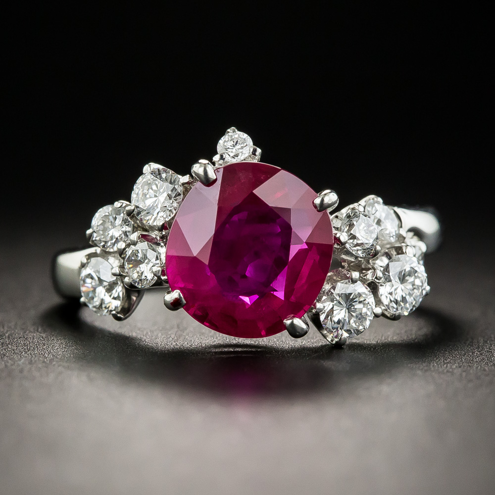 2.21 Carat Burma Ruby and Diamond Platinum Ring - GIA