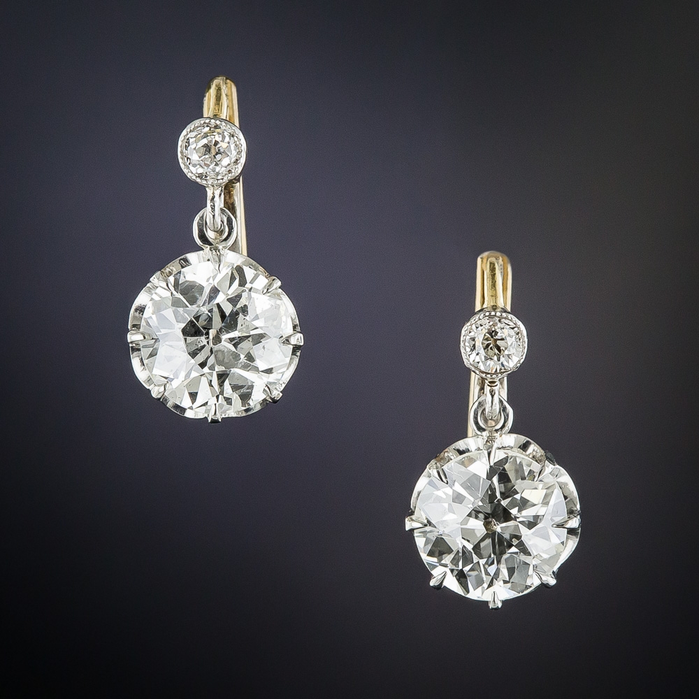 2.40 Carats Vintage Diamond Drop Earrings