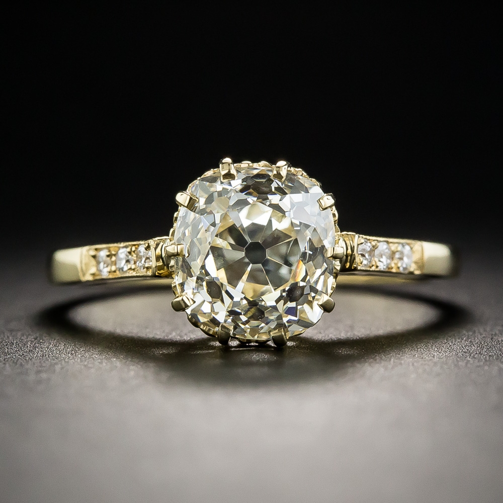 2.53 Carat Antique CushionCut Diamond Engagement Ring GIA L VS1