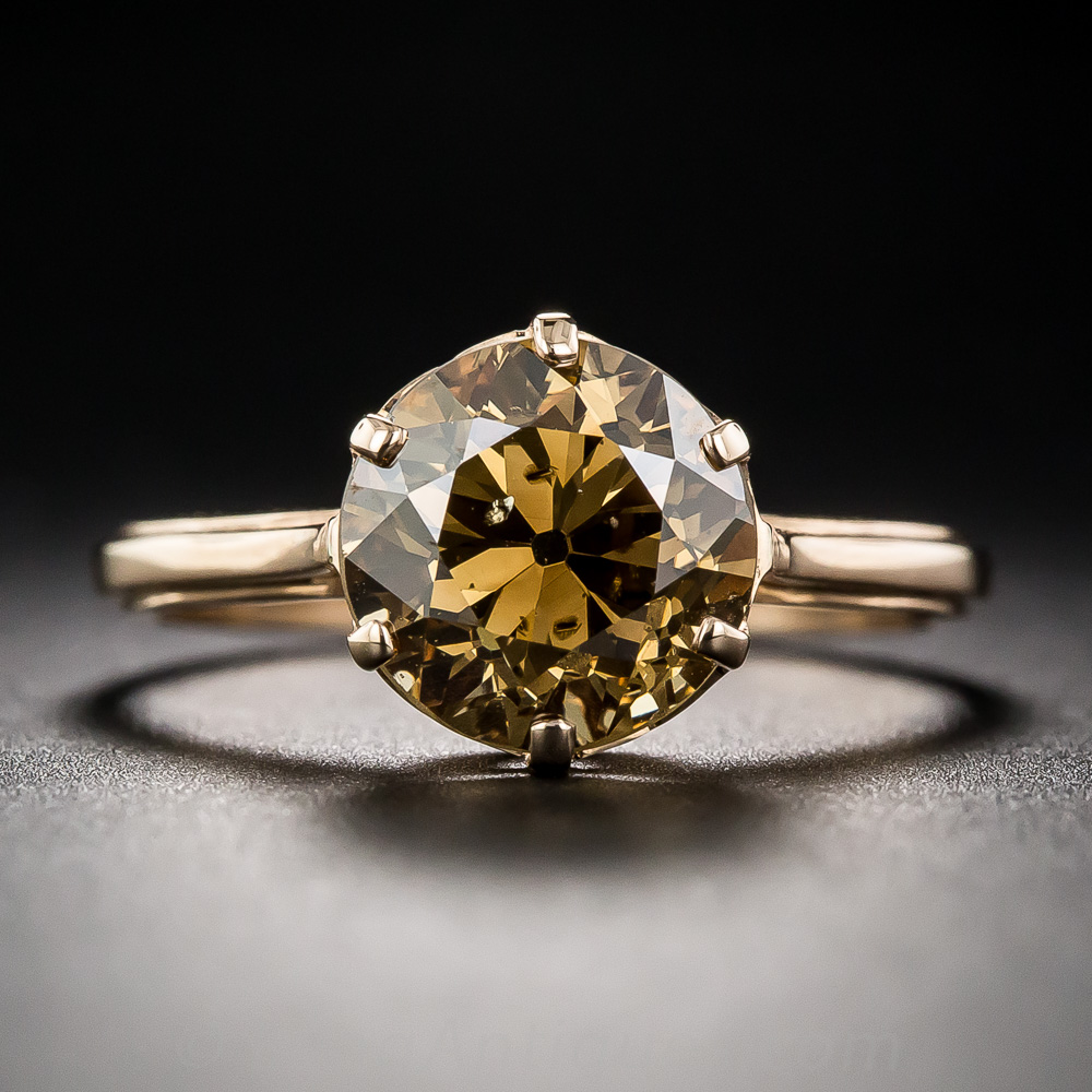 1.29 Carat Champagne Diamond Engagement Ring, Fancy Brown Diamond Wedding  Ring Vintage Halo 14K White Gold