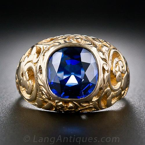 2.74 Carat Natural No-Heat Sapphire Antique Ring