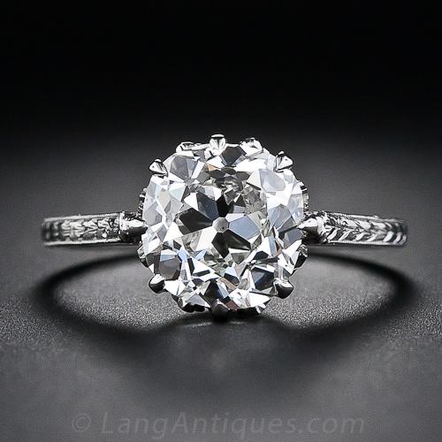 2.90 Carat Antique Cushion-Cut Diamond Engagement Ring