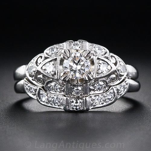 .25 Carat Platinum and Diamond Art Deco Wedding Set